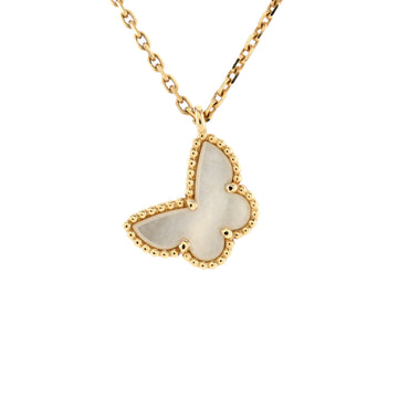 Van Cleef & Arpels Sweet Alhambra Butterfly Pendant Necklace 18K Yellow Gold and Mother of Pearl