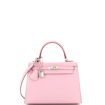 Hermes Kelly Handbag Pink Epsom with Palladium Hardware 25