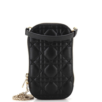Christian Dior Lady Dior Phone Holder on Chain Cannage Quilt Lambskin
