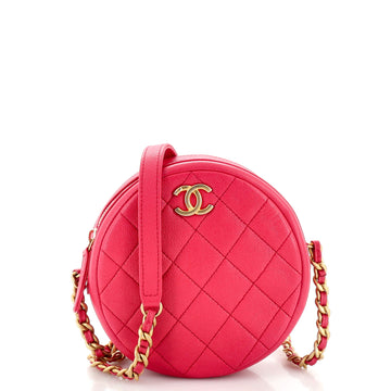 Chanel Round Chain Crossbody Bag Quilted Caviar Small