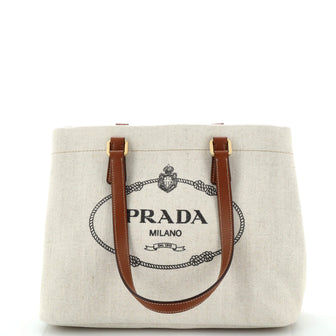 Prada Logo Open Tote Canvas with Leather Large