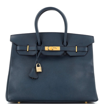 Hermes Birkin Handbag Blue Courchevel with Gold Hardware 35