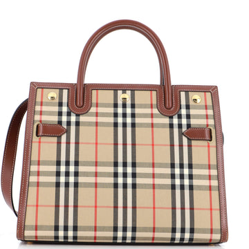 Burberry Title Two Handle Tote Vintage Check Canvas and Leather Small