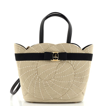 Salvatore Ferragamo Basket Tote Bag Canvas and Leather