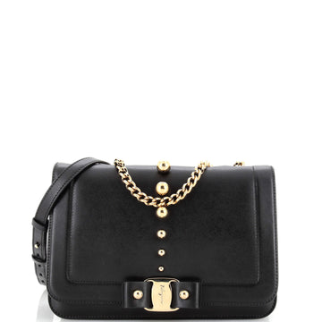 Salvatore Ferragamo Miss Vara Bow Shoulder Bag Studded Leather Medium