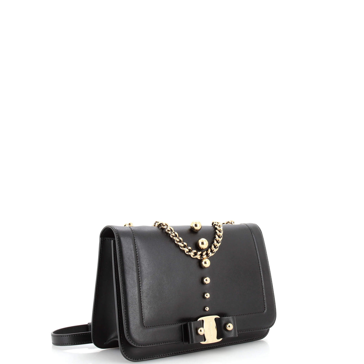 Salvatore Ferragamo Miss Vara Bow Shoulder Bag Studded Leather Medium