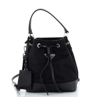 Prada Drawstring Bucket Bag Tessuto with Saffiano Leather Small