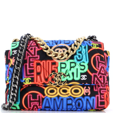 Chanel 19 Flap Bag Quilted Graffiti Print Fabric Large