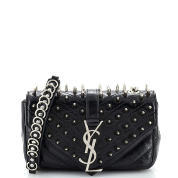 Saint Laurent Classic Monogram Punk Chain Bag Studded Matelasse Chevron Leather Baby
