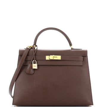 Hermes Kelly Handbag Brown Courchevel with Gold Hardware 32