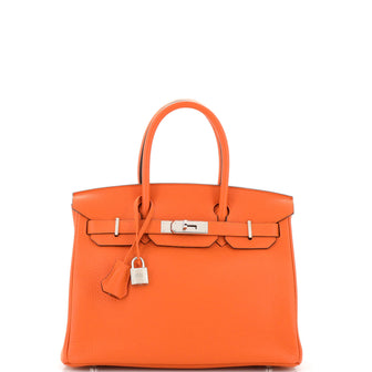 Hermes Birkin Handbag Orange Clemence with Palladium Hardware 30