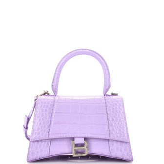 Balenciaga Hourglass Top Handle Bag Crocodile Embossed Leather Small