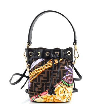 Fendi x Versace Fendace Mon Tresor Bucket Bag Quilted Printed Zucca Silk Mini