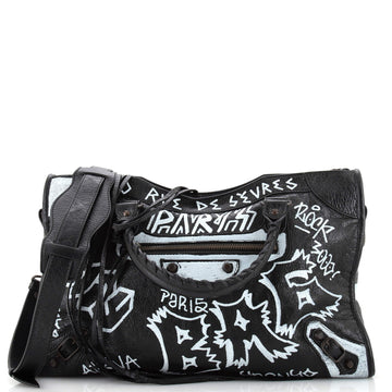 Balenciaga City Graffiti Classic Studs Bag Leather Medium