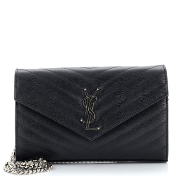 Saint Laurent Classic Monogram Wallet on Chain Matelasse Chevron Leather Medium