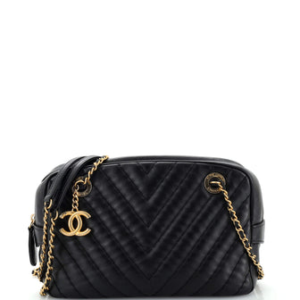 Chanel Surpique CC Charm Camera Bag Chevron Lambskin Medium