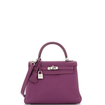 Hermes Kelly Handbag Purple Togo with Palladium Hardware 25
