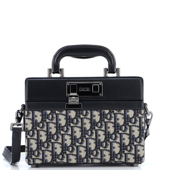 Christian Dior Top Handle Clasp Lock Bag Oblique Canvas and Leather