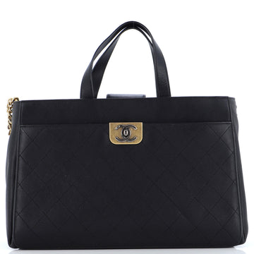Chanel Straight Lines Zipped Shopping Tote Quilted Calfskin Large
