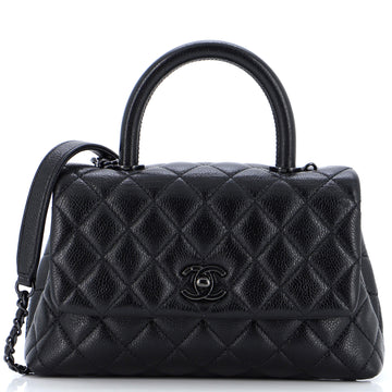Chanel So Black Coco Top Handle Bag Quilted Glazed Caviar Mini