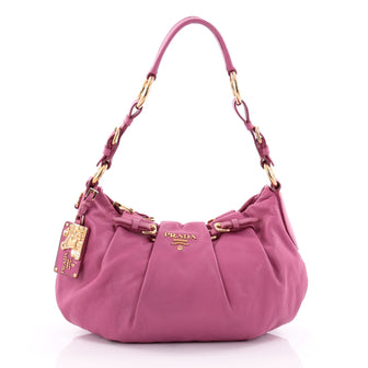 Prada Buckle Pleated Shoulder Bag Soft Calfskin Medium Pink 2444501