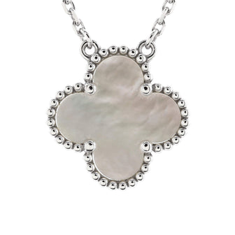 Van Cleef & Arpels Vintage Alhambra Pendant Necklace 18K White Gold and Mother of Pearl