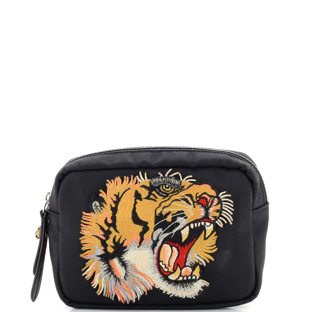 Gucci Tiger Messenger Bag Embroidered Techno Canvas Small Black