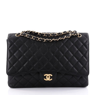 Chanel Classic Single Flap Bag Quilted Caviar Maxi Black 2446001