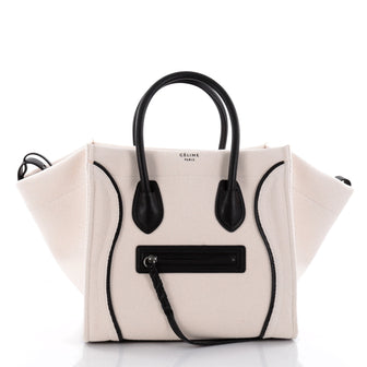 Celine Phantom Handbag Canvas with Leather Medium White 2446401