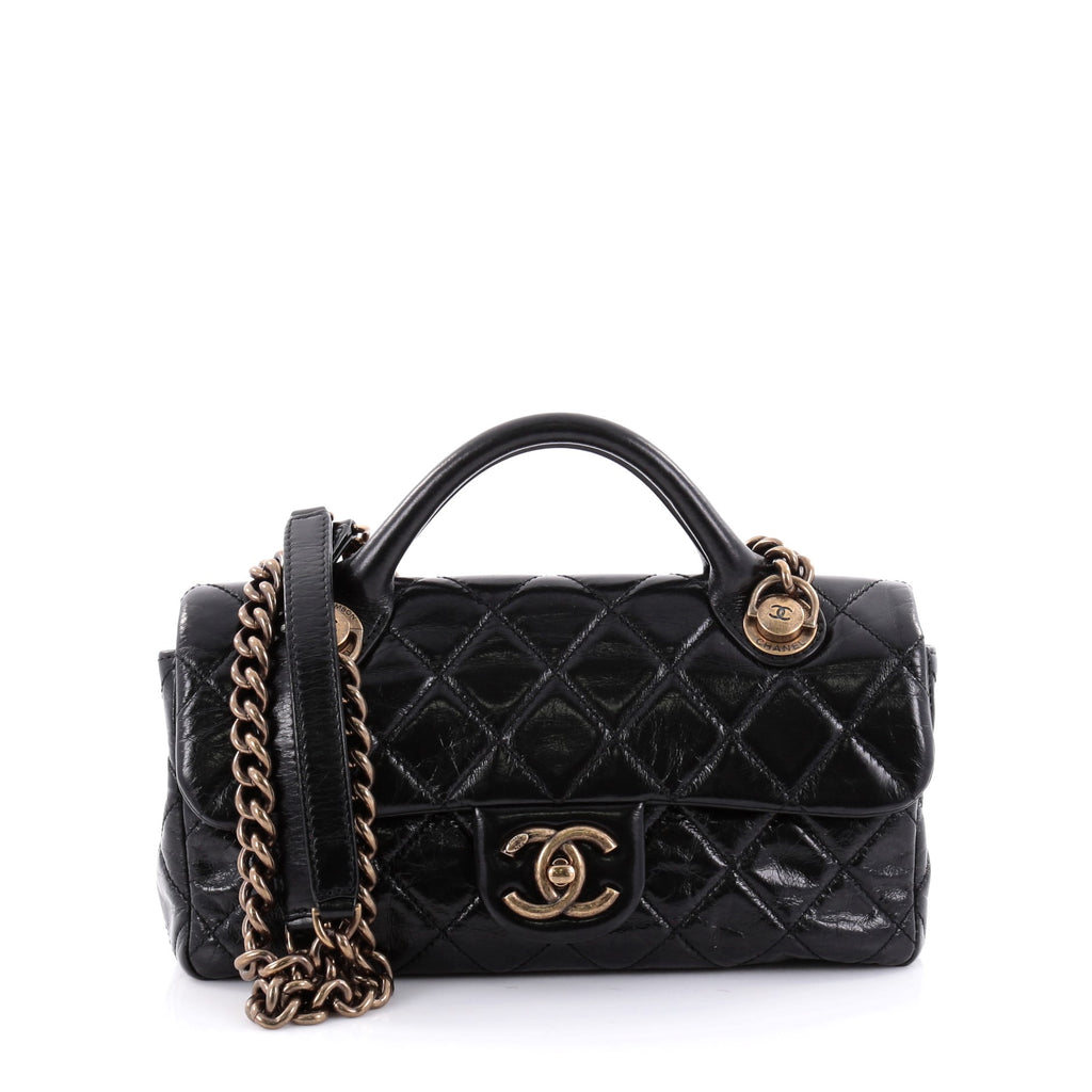 Chanel Quilted Glazed Leather Medium Castle Rock Top Handle Bag - Black  Shoulder Bags, Handbags - CHA925713