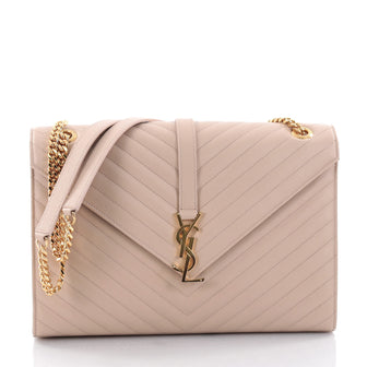 Saint Laurent Classic Monogram Satchel Matelasse Chevron Leather Large Neutral 2446601