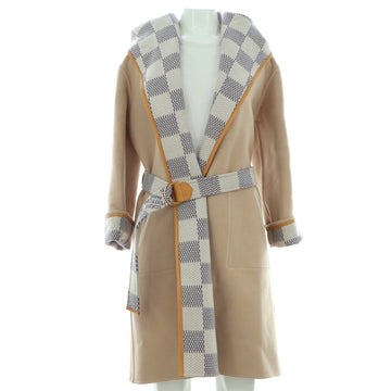 Louis Vuitton Women's Reversible Hooded Belted Wrap Coat Damier Wool Blend