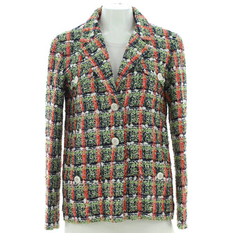Chanel Women's Four Pocket Button Up Jacket Tweed with Sequins