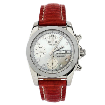 Breitling Chronomat Chronograph Automatic Watch Stainless Steel and Lizard with Diamonds Markers and Mother of Pearl 38