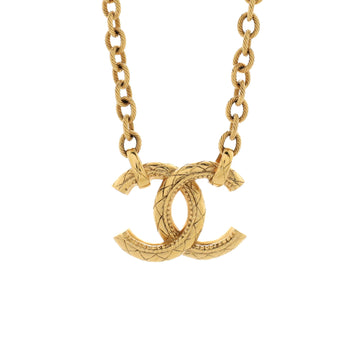 Chanel Quilted CC Pendant Chain Necklace Metal Large