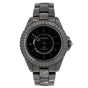 Chanel J12 Noir Limited Edition Automatic Watch Ceramic and Stainless Steel with Baguette Sapphire Bezel 38