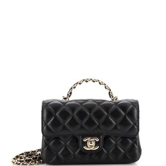 Chanel Crystal Chain Flap Top Handle Bag Quilted Lambskin Mini