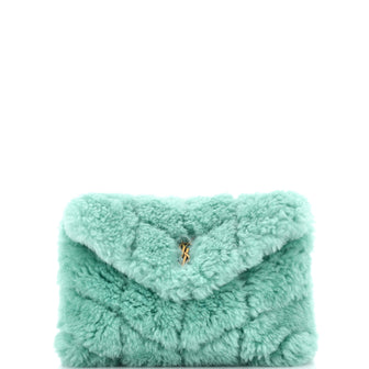 Saint Laurent LouLou Puffer Clutch Matelasse Chevron Shearling Small