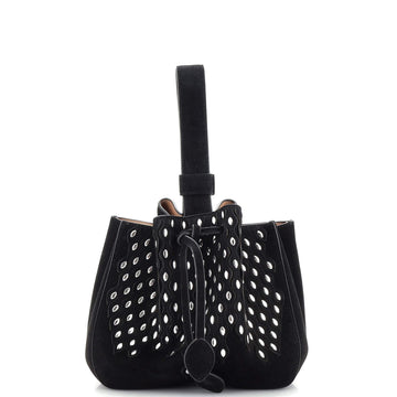 Alaia Rose Marie Wristlet Bucket Bag Embellished Suede with Leather Mini