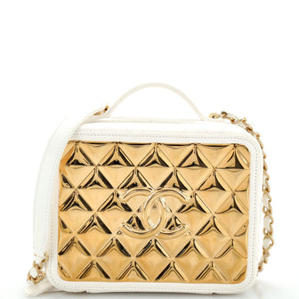 Chanel Golden Plate Vanity Case Quilted Metal and Lambskin Medium