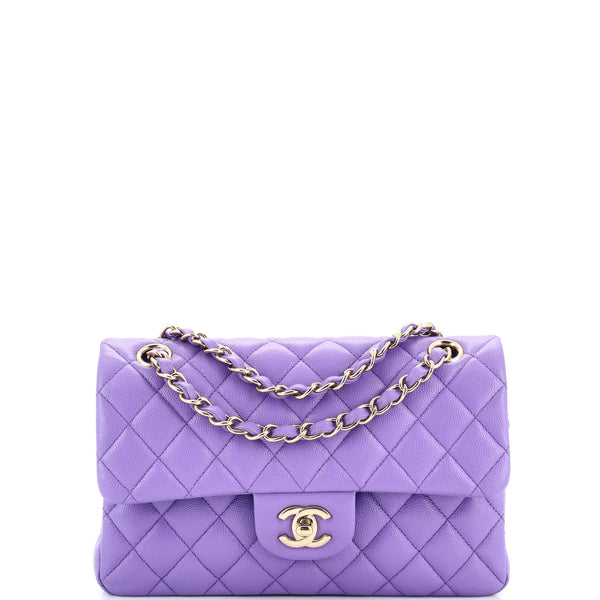 Chanel Classic Double Flap Bag Quilted Caviar Small Purple