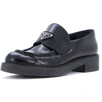 Prada Women's Triangle Logo Loafers Spazzolato Leather