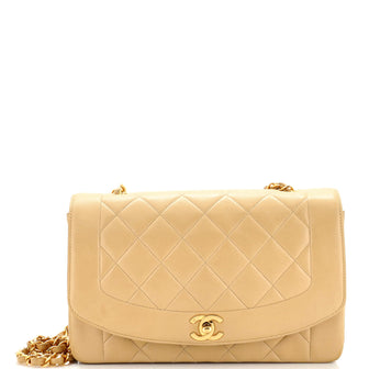 Chanel Vintage Diana Flap Bag Quilted Lambskin Medium Neutral 2449881