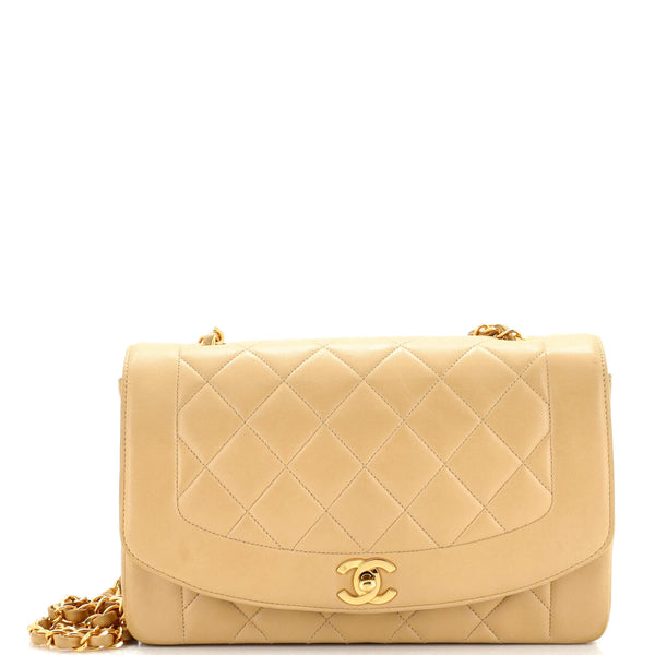 Chanel Vintage Diana Flap Bag Quilted Lambskin Medium Neutral