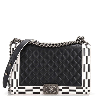 Chanel Checkerboard Trim Boy Flap Bag Quilted Calfskin New Medium