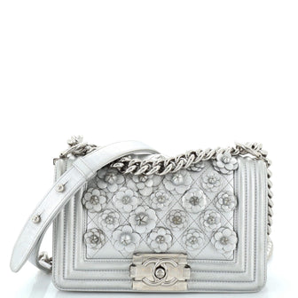 Chanel Boy Flap Bag Quilted Lambskin with Camellia Applique Small
