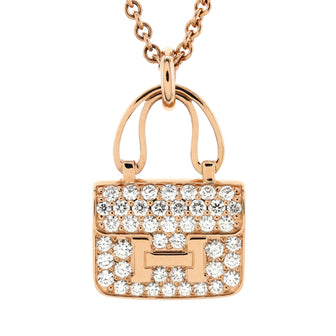 Hermes Amulettes Constance Pendant NM Necklace 18K Rose Gold and Diamonds