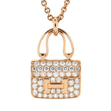 Hermes Amulettes Constance Pendant NM Necklace 18K Rose Gold and Diamonds