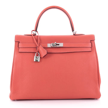 Hermes Kelly Handbag Red Clemence with Palladium 2451002