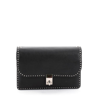 Valentino Chain Link Flap Shoulder Bag Leather with Micro Rockstuds Small Black 2451101
